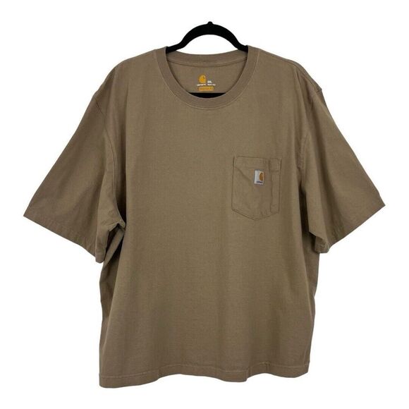 Carhartt Original Fit Mens Tan Short Sleeve Crew Neck Pocket Logo T-Shirt 2XL - Picture 1 of 4